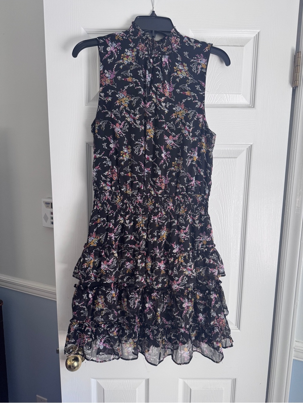 MSK Black Sleeveless Floral Ruffled Tier Dress Flirty Summer Dress for Women